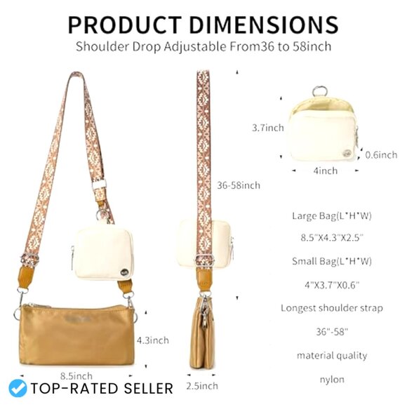 Nylon Crossbody Bag Waterproof Multi-Pocket Trendy Shoulder Purse Wide Strap - Picture 6 of 6